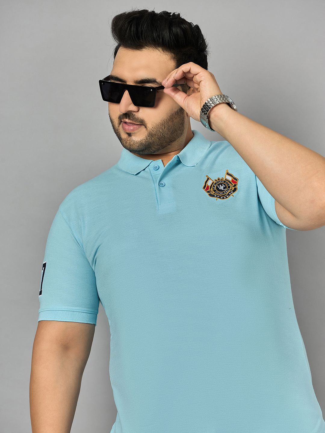 

Zigo Men Solid Embroidered Polo Collar Plus Size T-shirt, Turquoise blue