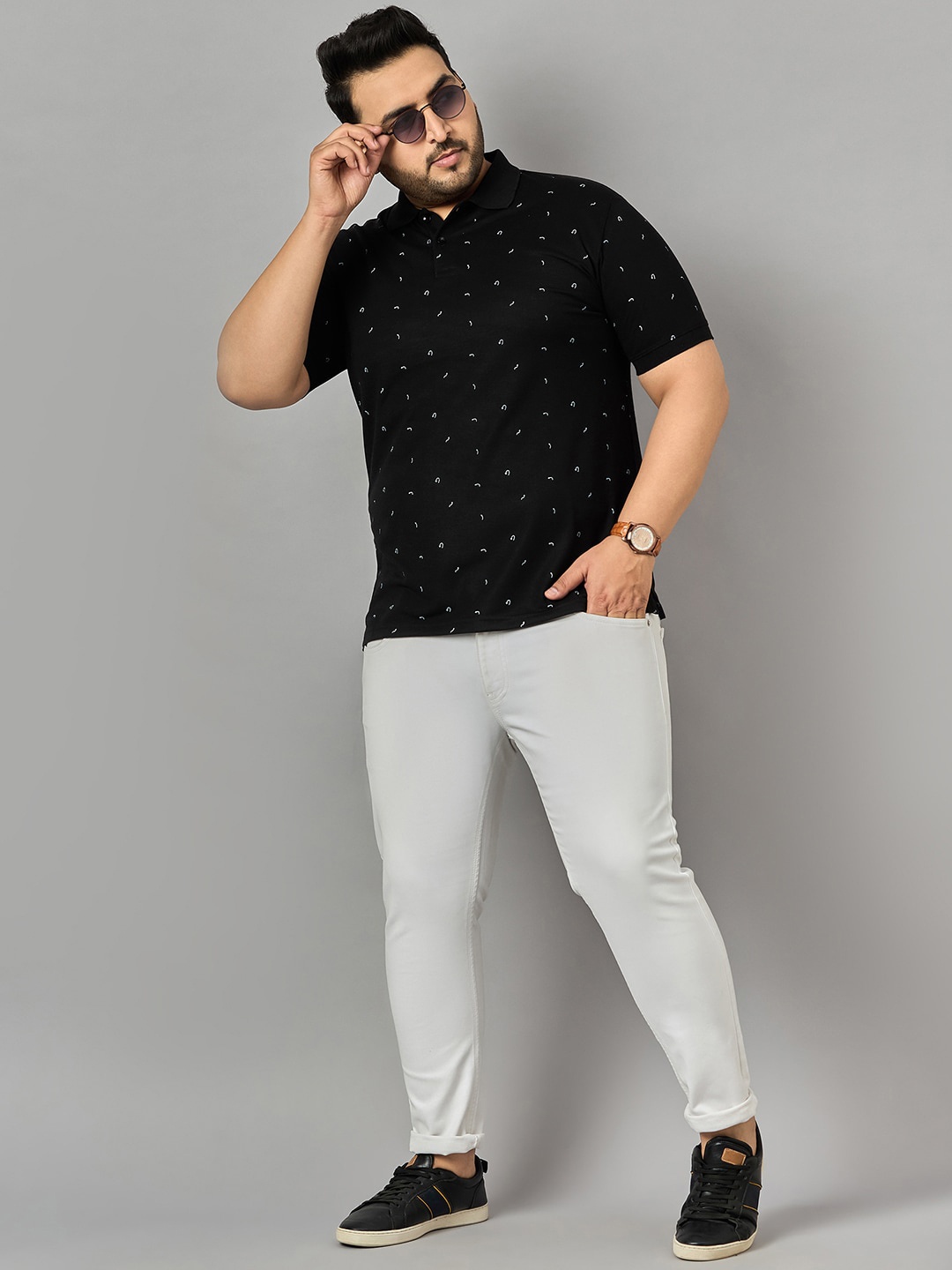 

Zigo Men Conversational Printed Plus Size Polo T-shirt, Black