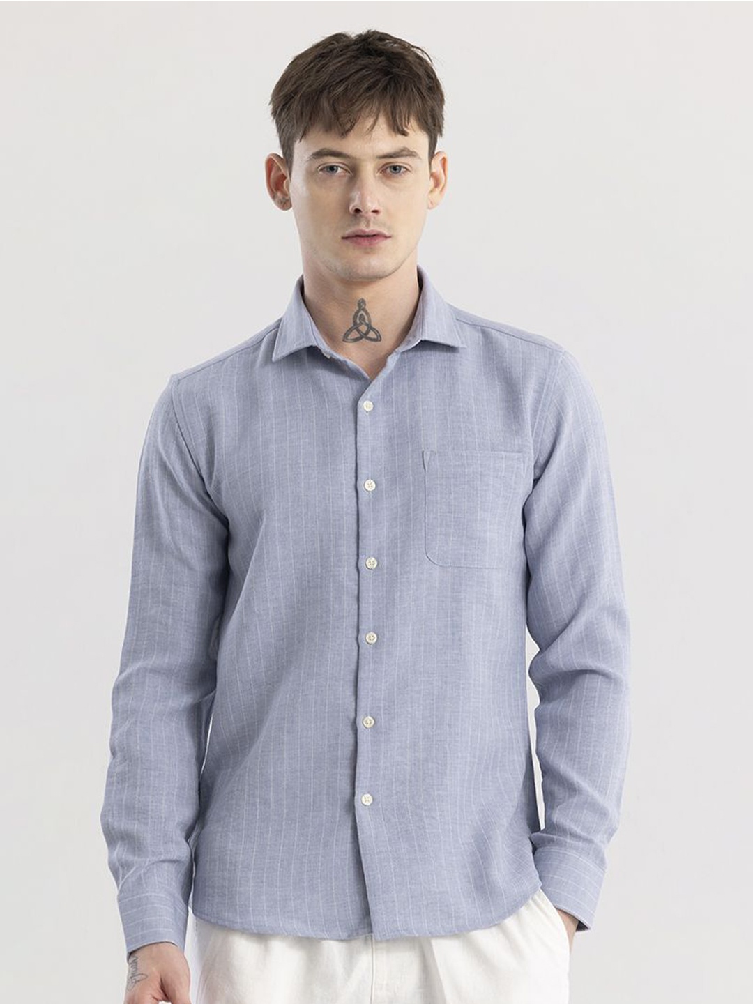 

Snitch Blue & White Striped Classic Slim Fit Cotton Casual Shirt