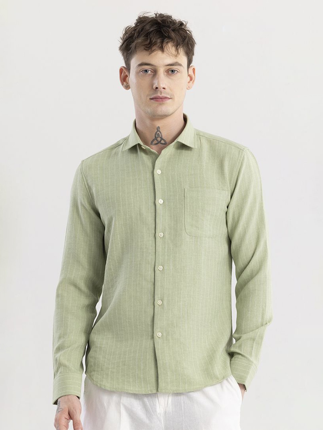 

Snitch Classic Slim Fit Spread Collar Cotton Casual Shirt, Green