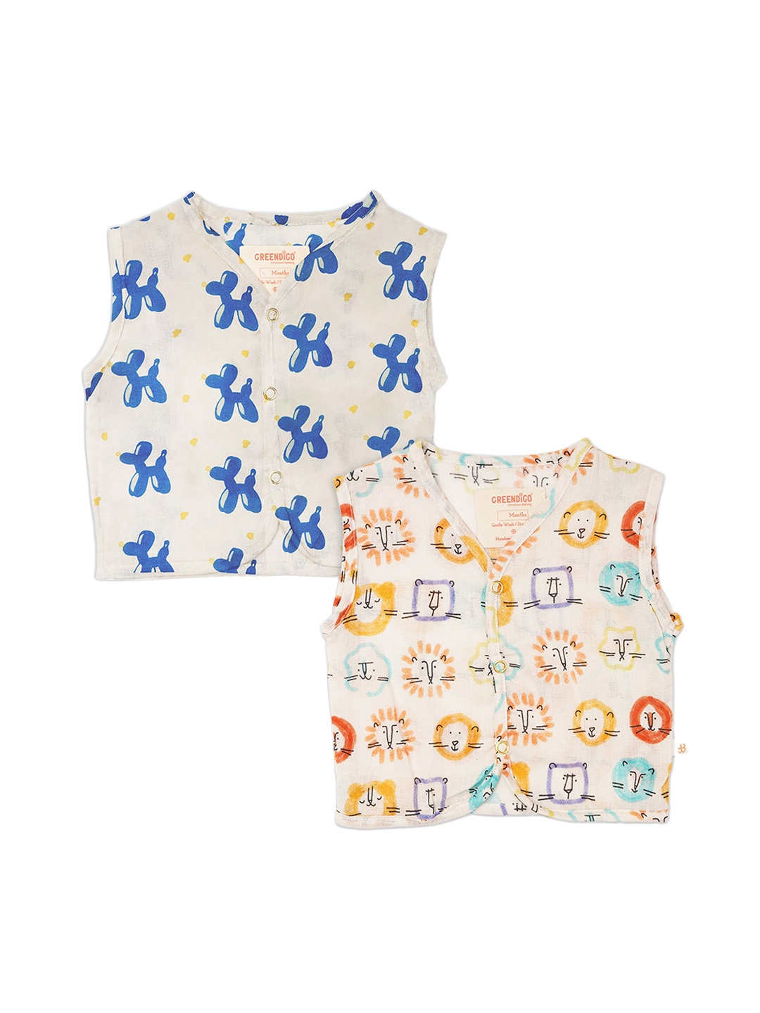 

GREENDIGO Infant Pack of 2 Printed Organic Cotton Jhablas, Blue