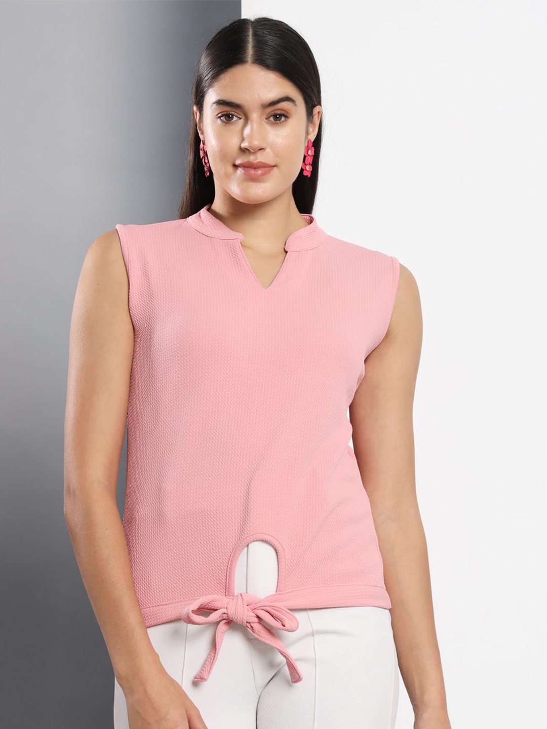 

Q-rious Mandarin Collar Tie-Ups Styled Top, Pink