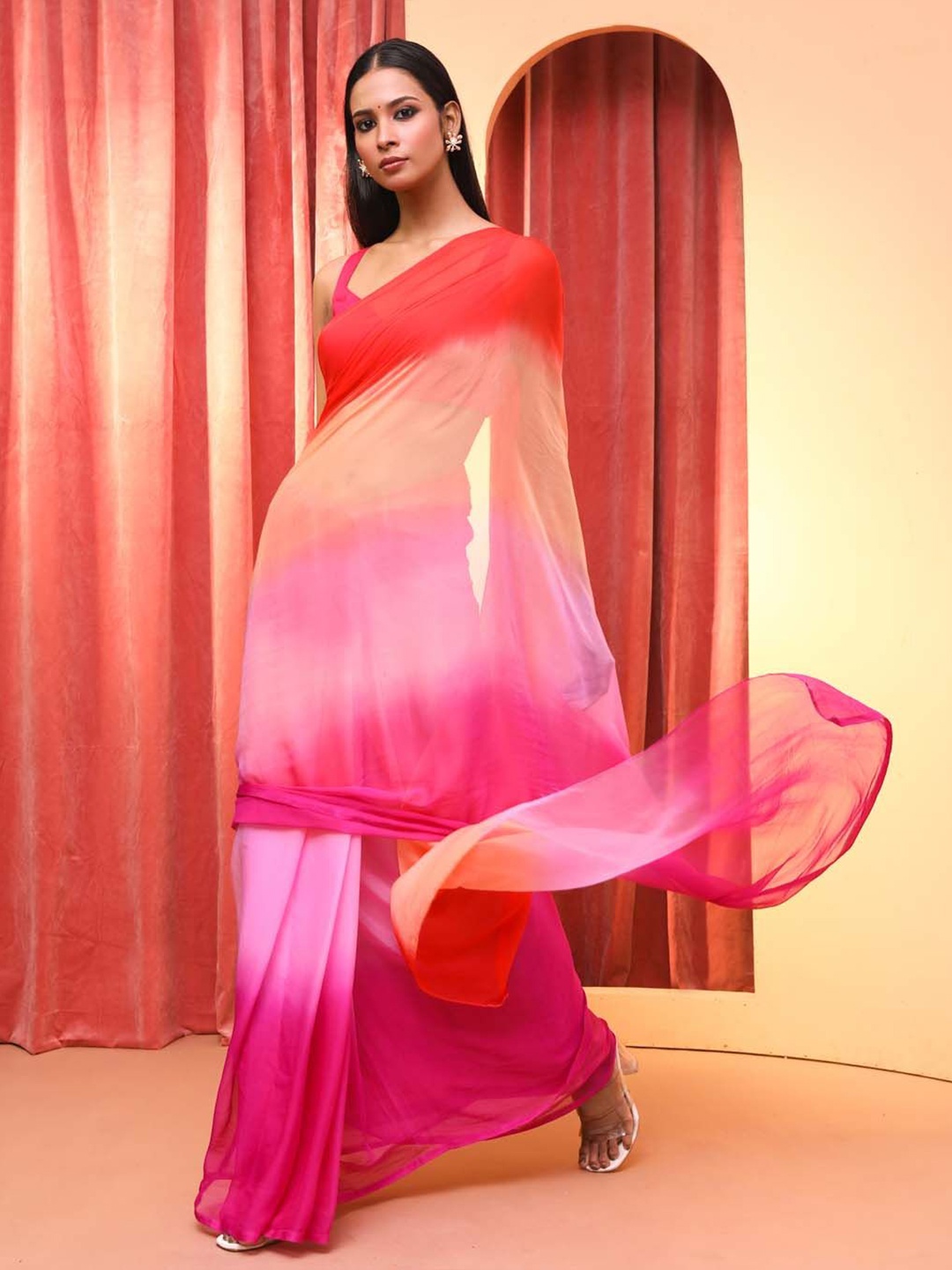 

Indethnic Dyed Ombre Saree, Red