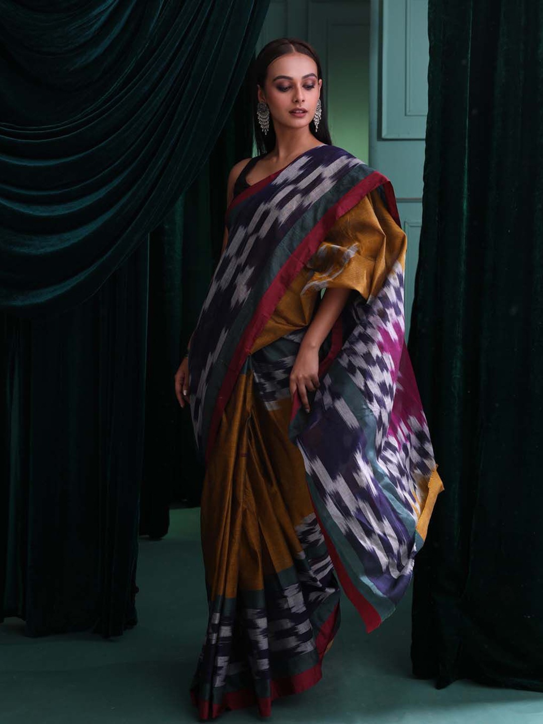 

Indethnic Pure Cotton Ikat Saree, Mustard
