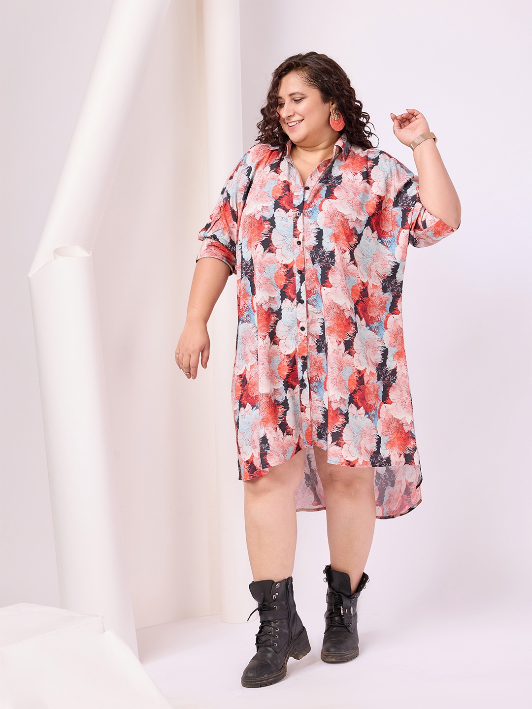 

RACHNA Plus Size Standard Floral Opaque Printed Casual Shirt, Red