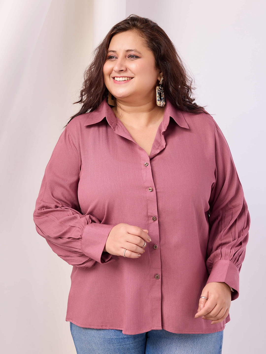 

RACHNA Plus Size Standard Opaque Party Shirt, Purple