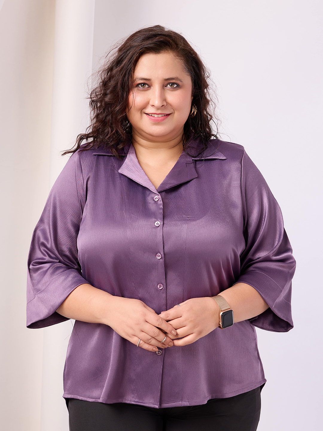 

RACHNA Plus Size Standard Opaque Casual Shirt, Purple