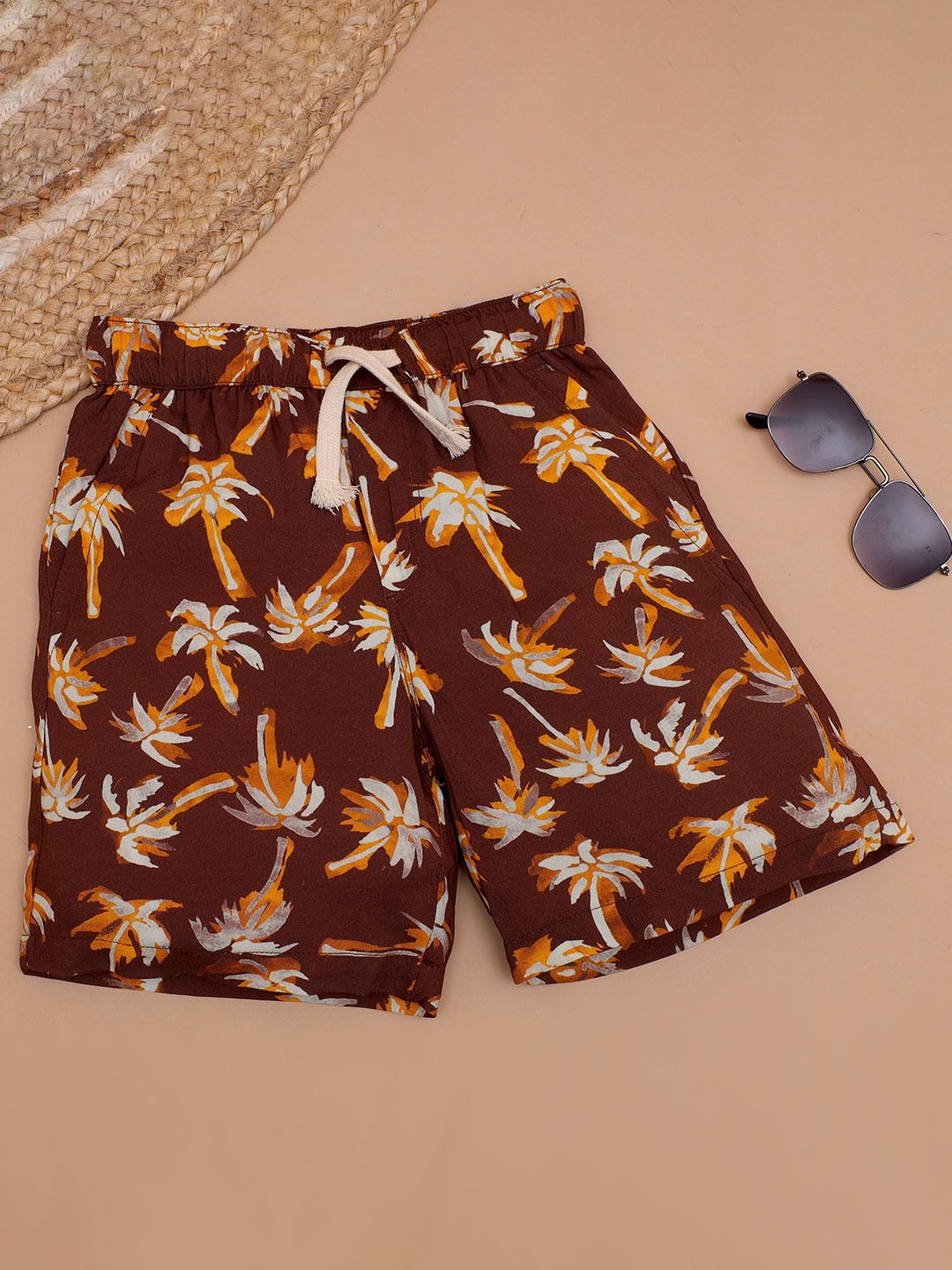 

The Lion and The Fish Boys Floral Printed Relaxed Fit Mid Rise Shorts, Maroon