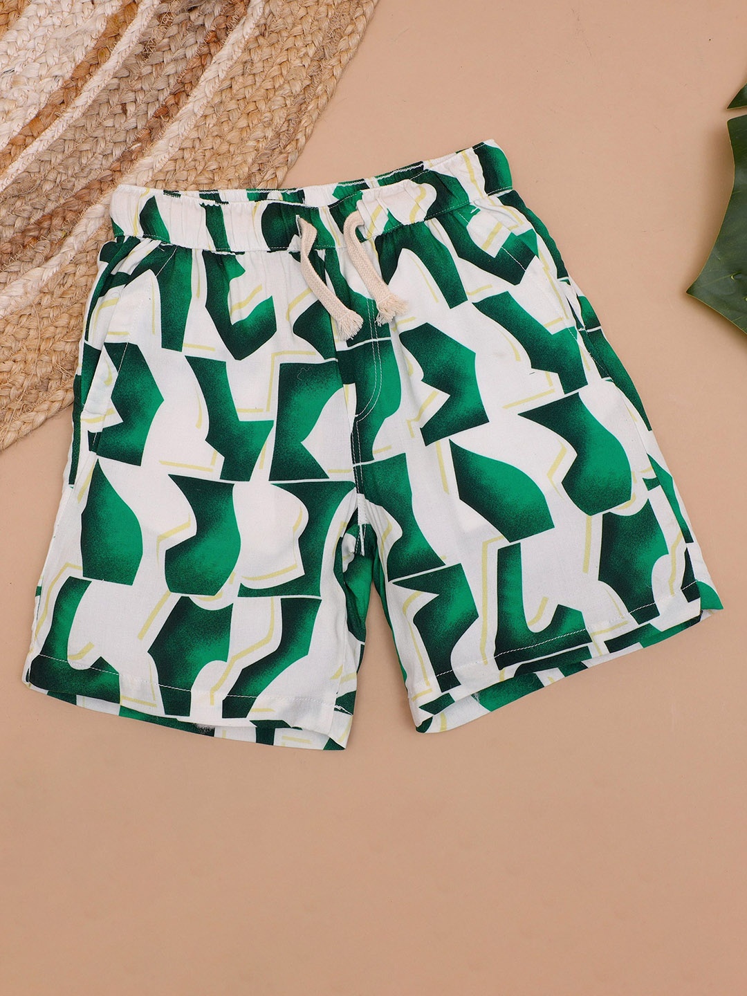

The Lion and The Fish Boys Geometric Printed Relaxed Fit Shorts, Green
