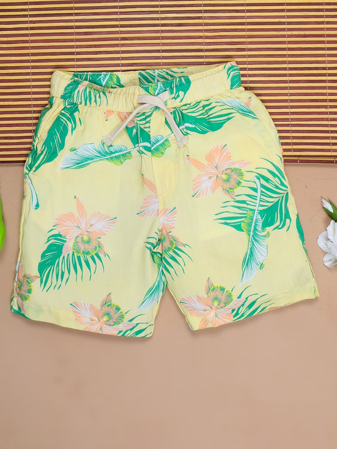 

The Lion and The Fish Boys Tropical Printed Relaxed Fit Shorts, Yellow