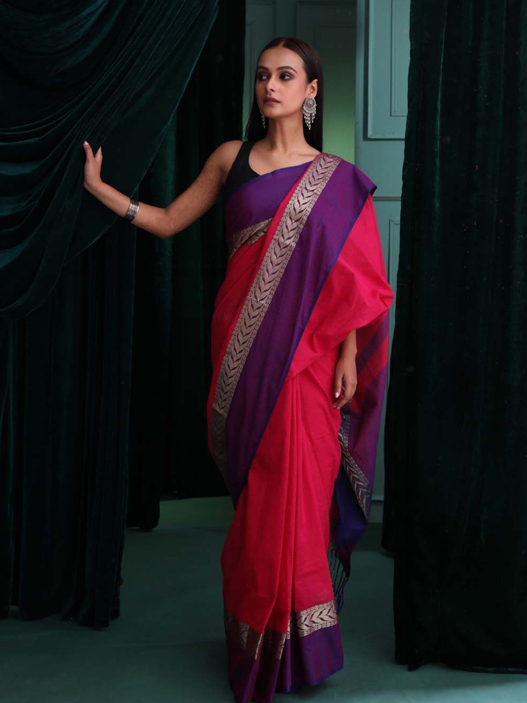 

Saranee Pure Cotton Jamdani Saree, Pink