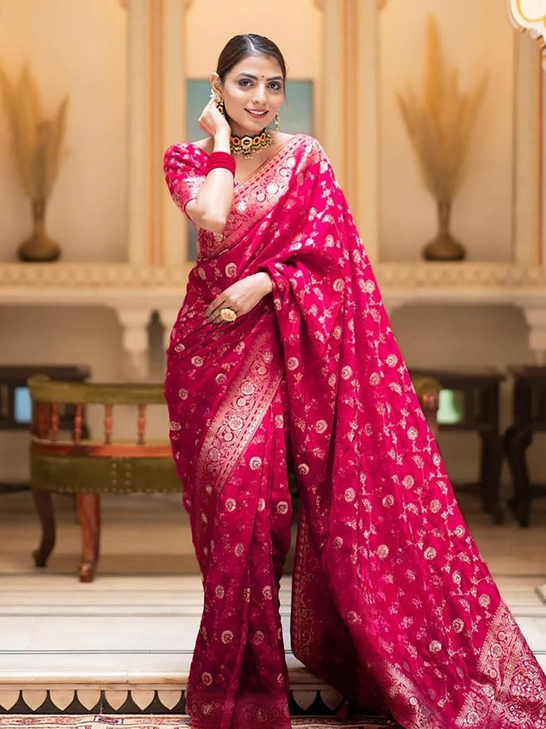 

KALINI Woven Design Banarasi Saree, Pink