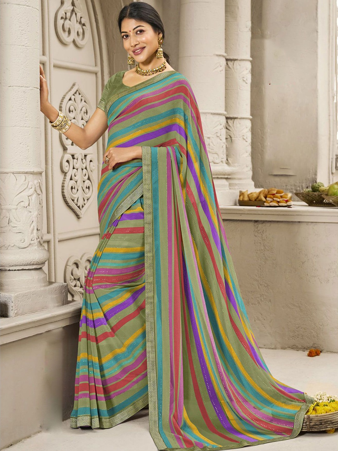 

Laxmipati Leheriya Mukaish Leheriya Saree, Green