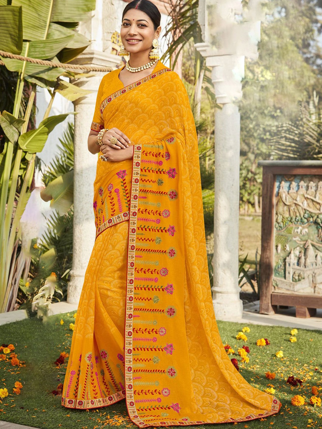 

Laxmipati Embroidered Saree, Mustard