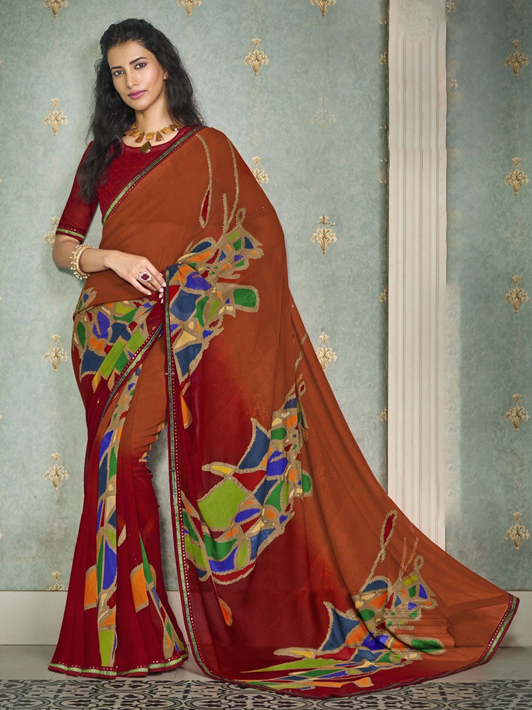 

Laxmipati Printed Mukaish Saree, Red