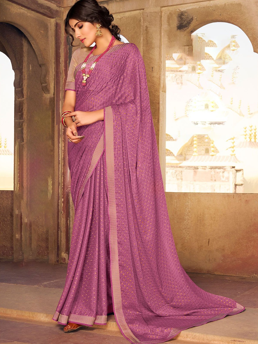 

Laxmipati Embellished Patchwork Satin Saree, Pink