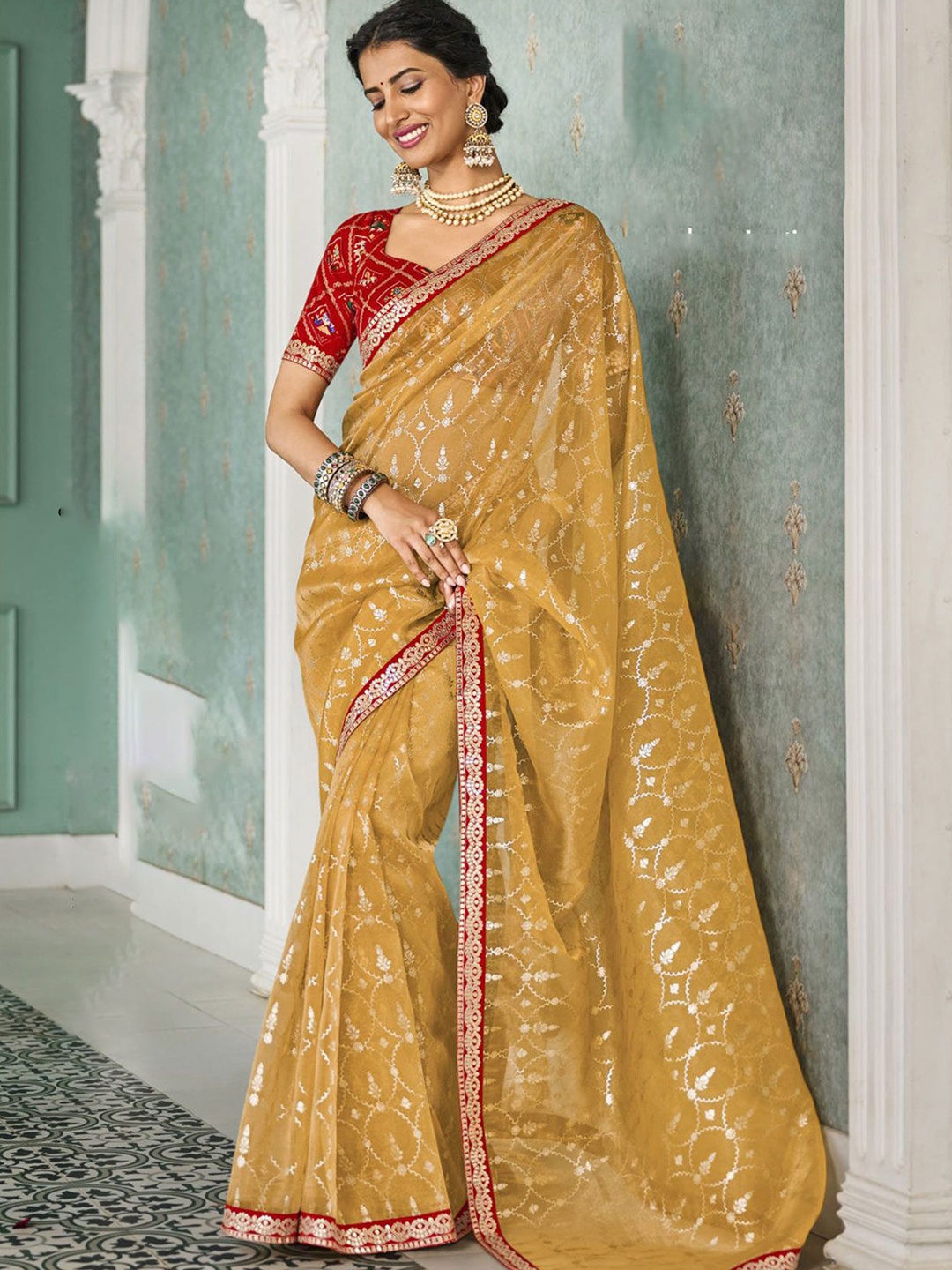 

Laxmipati Embellished Organza Saree, Mustard