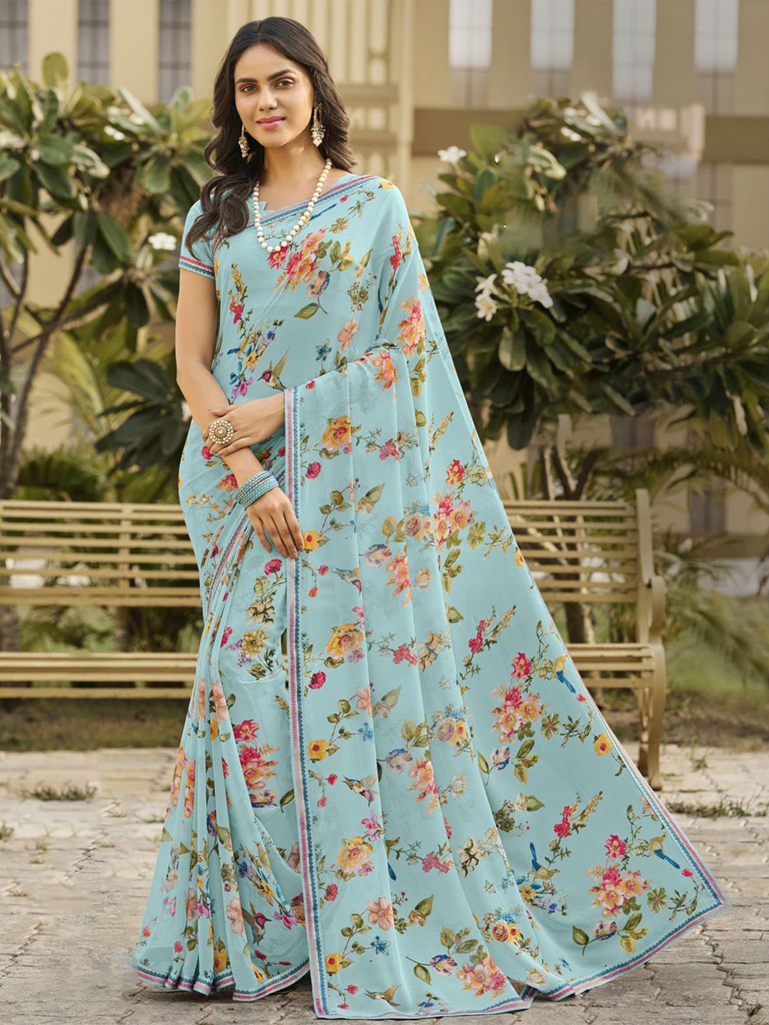 

Laxmipati Floral Embroidered Saree, Blue