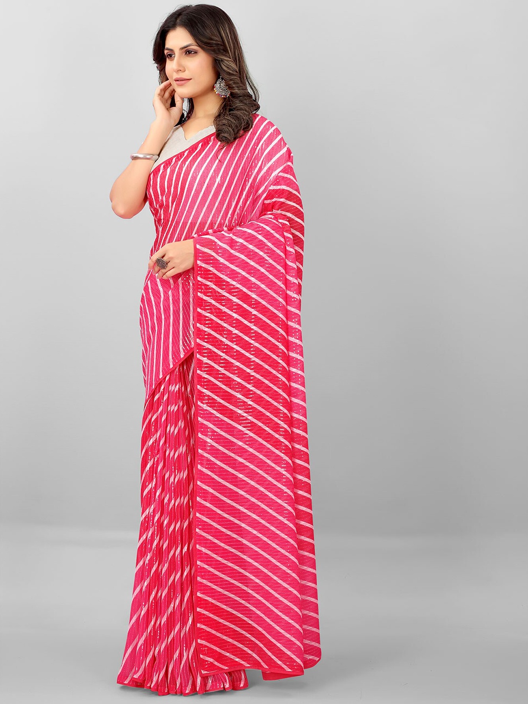 

Laxmipati Leheriya Sequinned Leheriya Saree, Pink