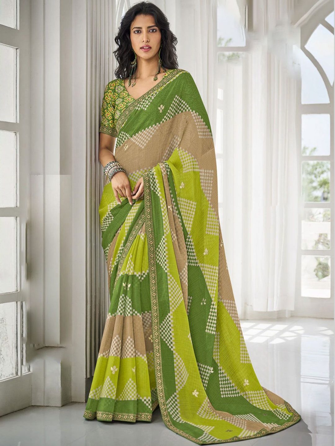 

Laxmipati Embroidered Saree With Blouse Piece, Green