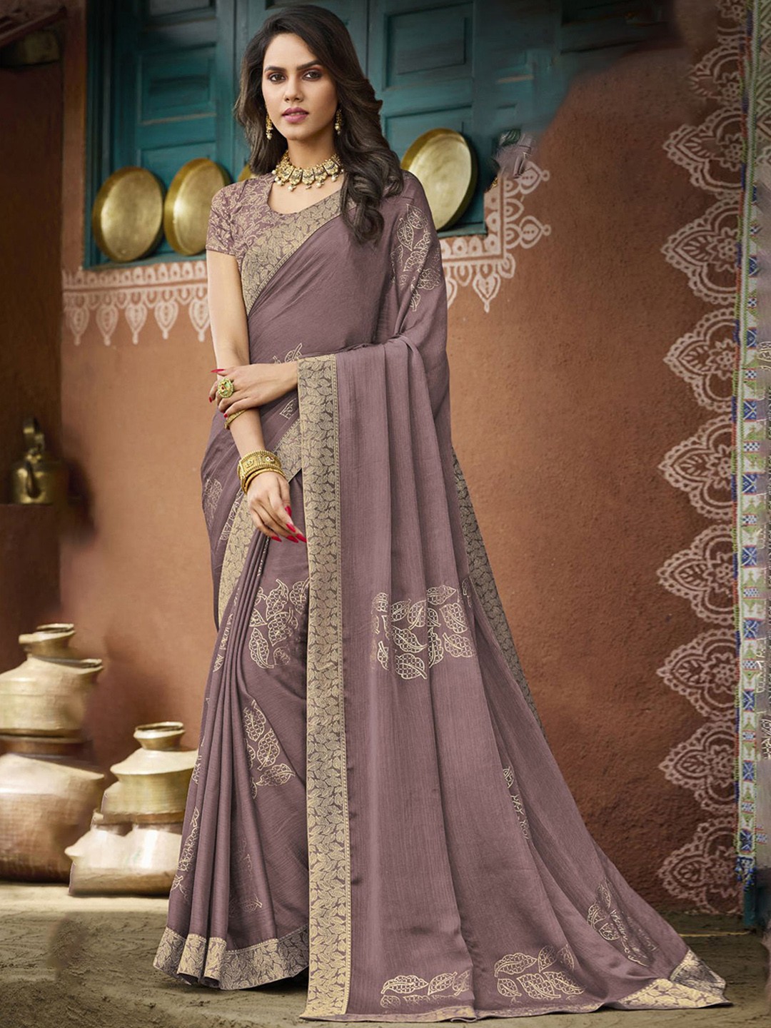 

Laxmipati Embellished Zari Saree, Mauve