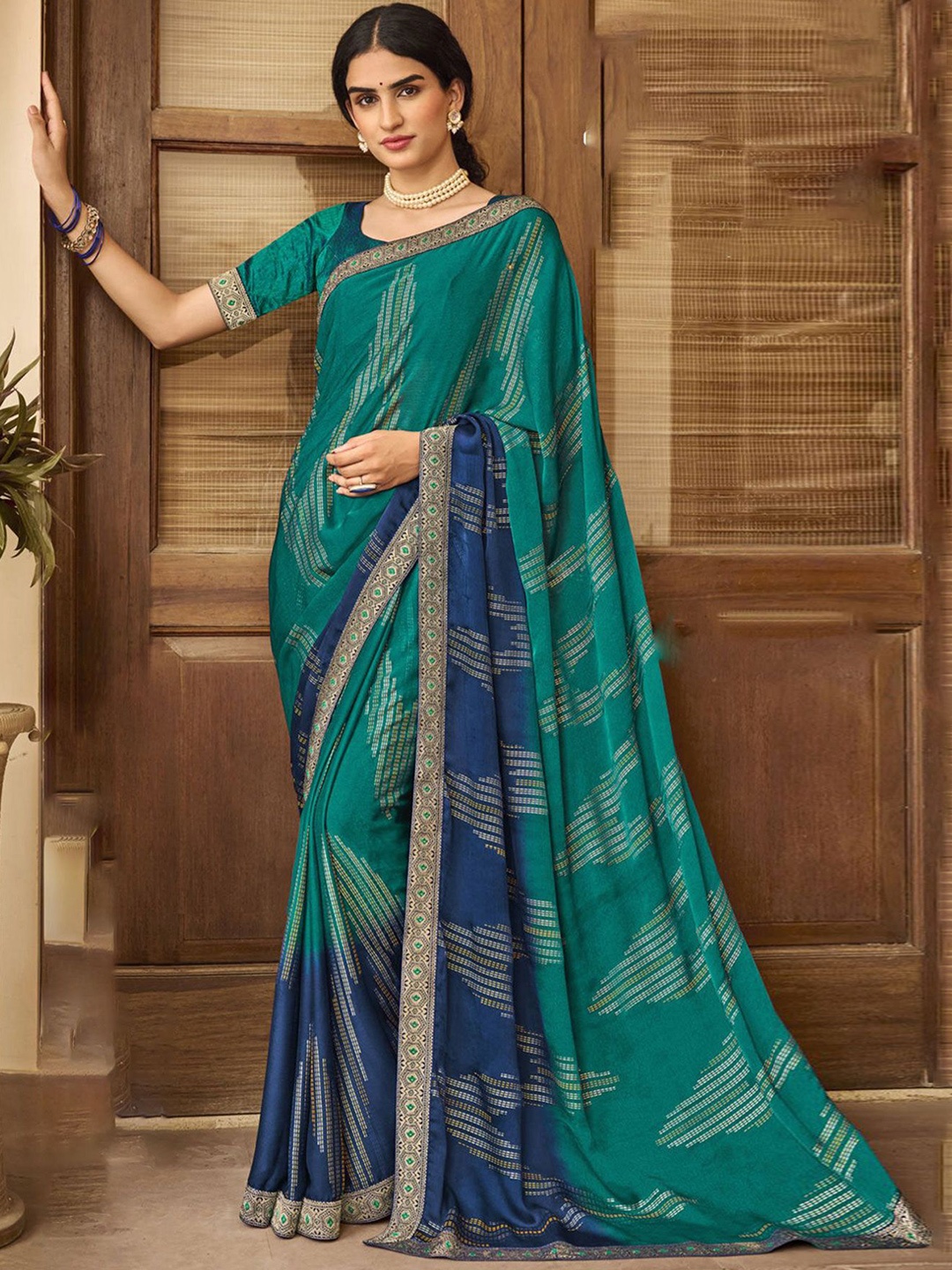 

Laxmipati Woven Design Zari Satin Saree, Blue