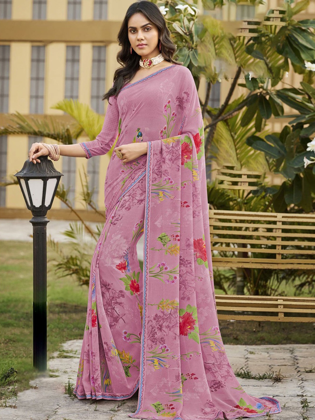 

Laxmipati Floral Printed Saree, Pink
