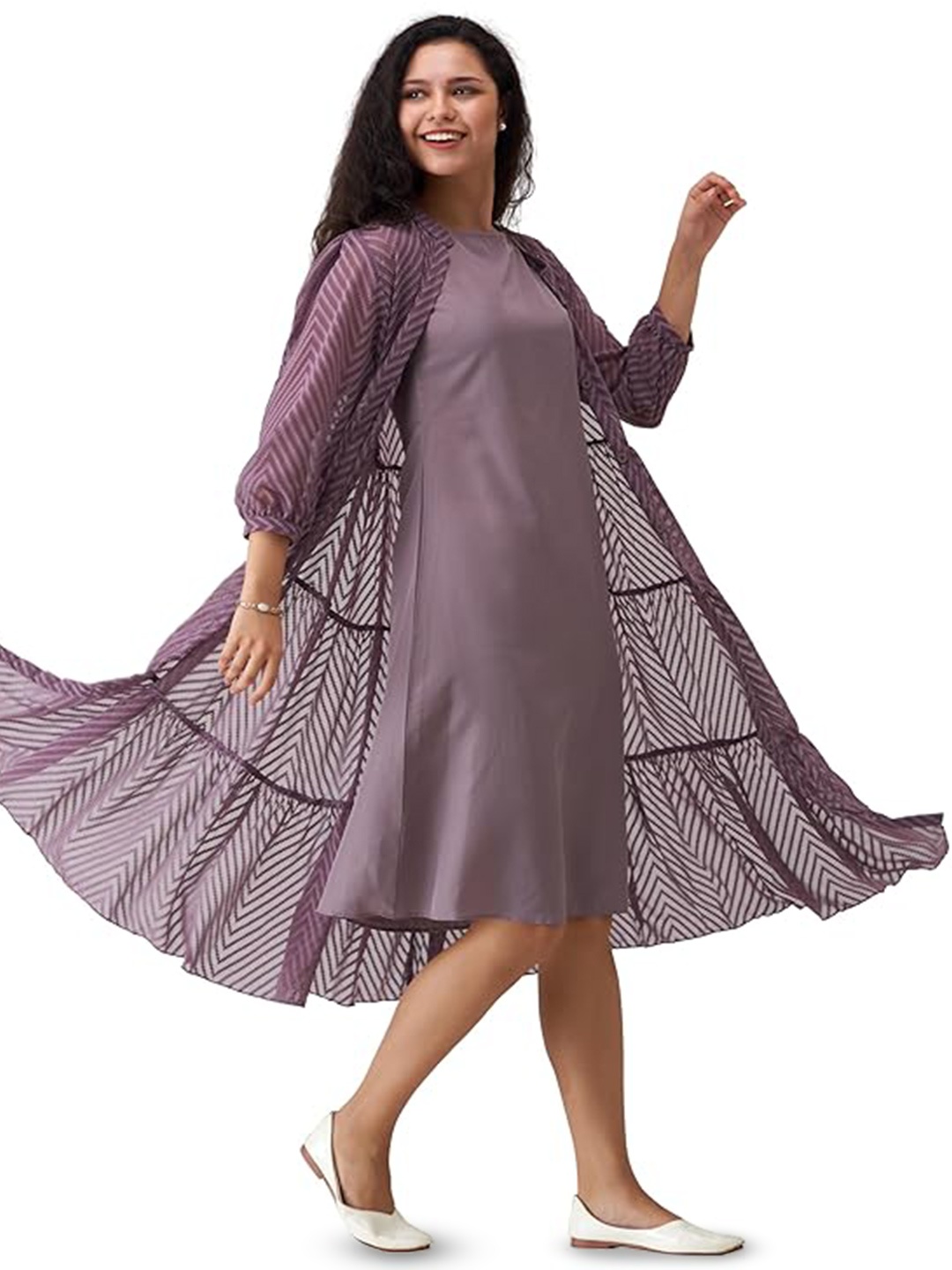 

Trendmalls Women Layered A-Line Dress, Purple