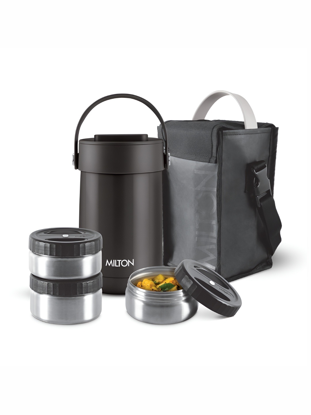 

Milton Glamour Set of 3 Black Thermosteel Stainless Steel Lunch Box with Jacket