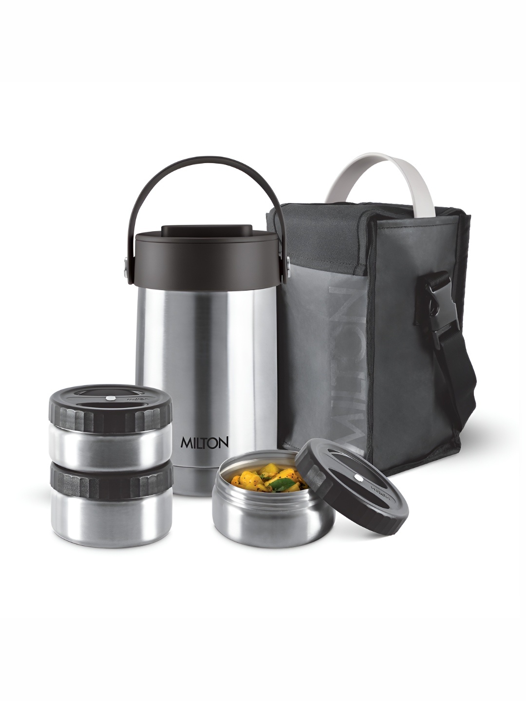 

Milton Glamour Set of 3 Silver Thermosteel Stainless Steel Lunch Box with Jacket