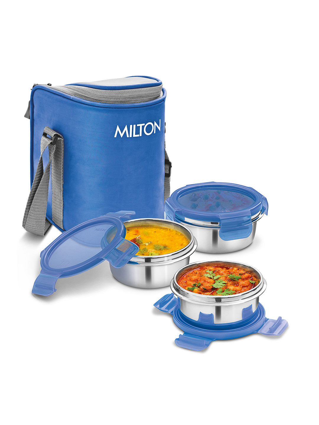 

Milton Set of 3 Blue Cube 3 Container with Insulated Jacket Leakproof Lunch Box 300ml Each
