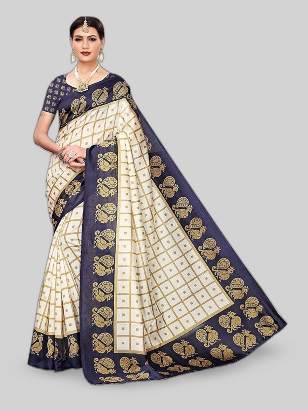 

RUNAYA NX Checked Printed Saree, White