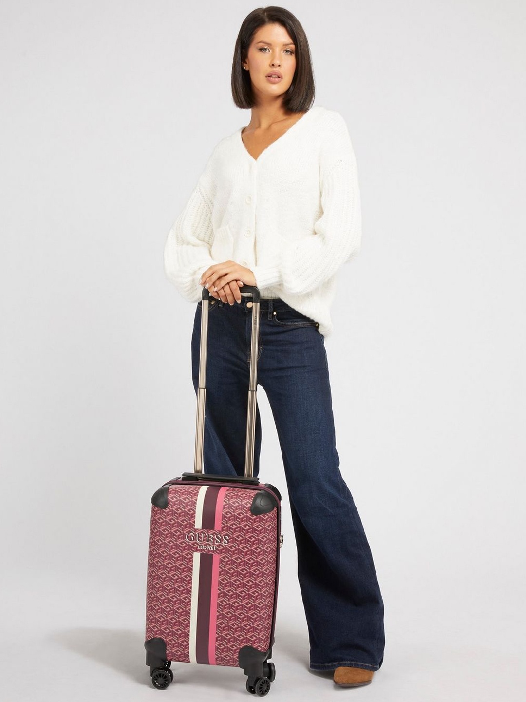

GUESS Printed Hard-Sided Cabin Trolley Suitcase, Red
