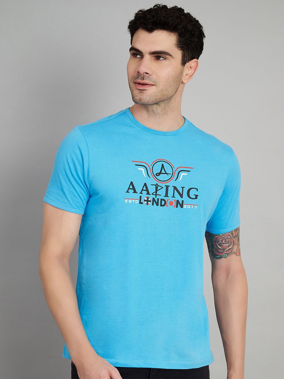 

Aazing London Typography Printed Cotton T-shirt, Blue