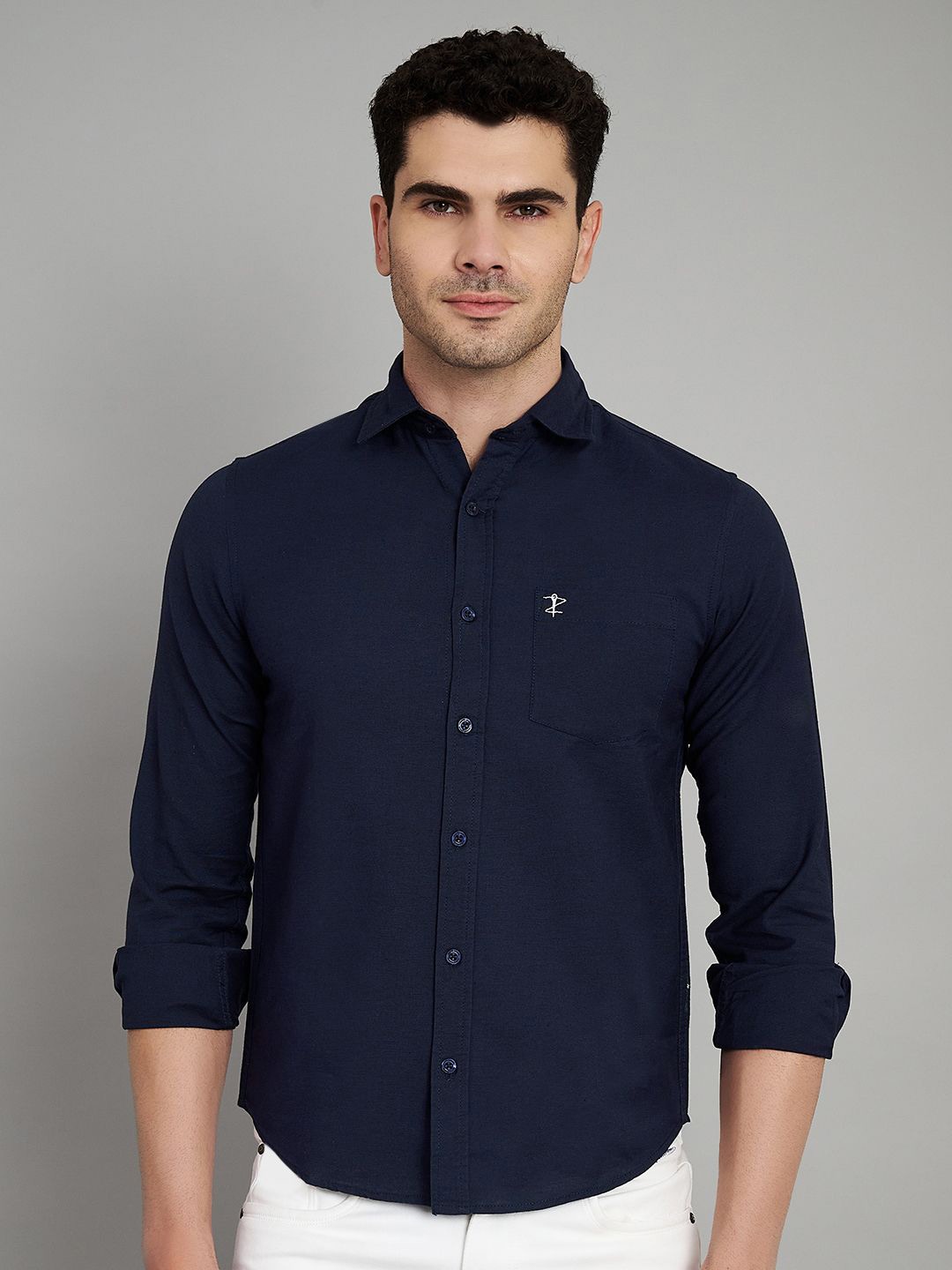 

Aazing London Slim Fit Cotton Spread Collar Casual Shirt, Navy blue