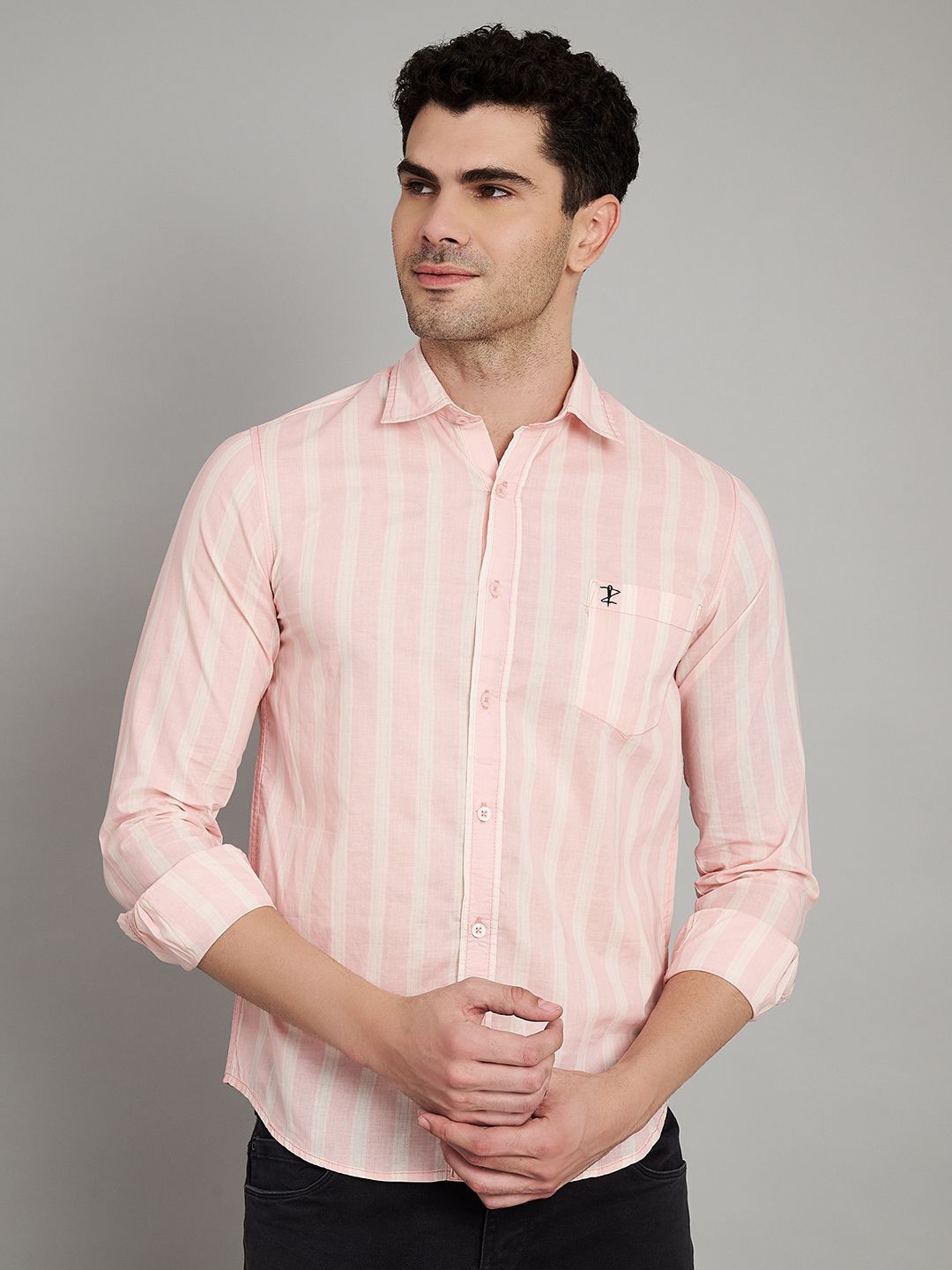 

Aazing London Slim Fit Vertical Striped Cotton Casual Shirt, Pink