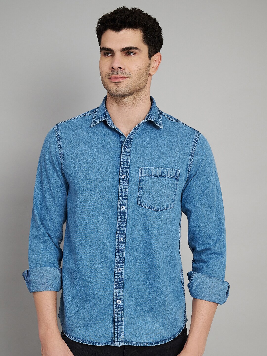 

Aazing London Slim Fit Faded Spread Collar Cotton Casual Shirt, Blue
