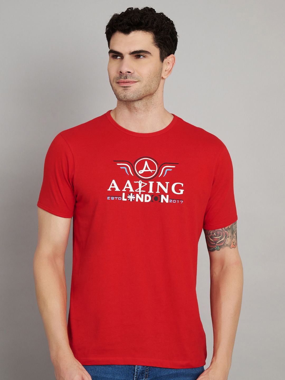 

Aazing London Typography Printed Cotton T-shirt, Red