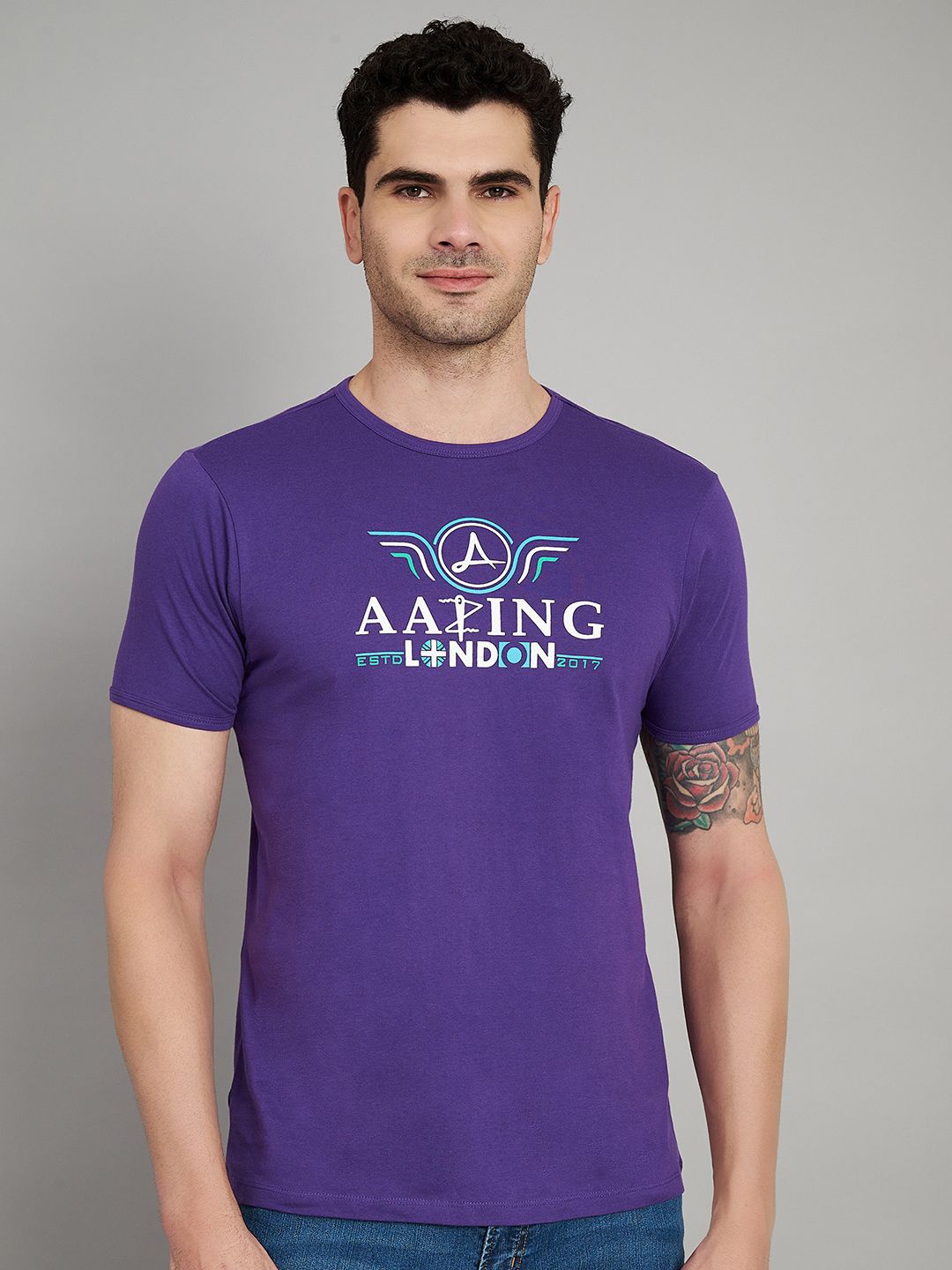 

Aazing London Men Round Neck Typography T-shirt, Violet
