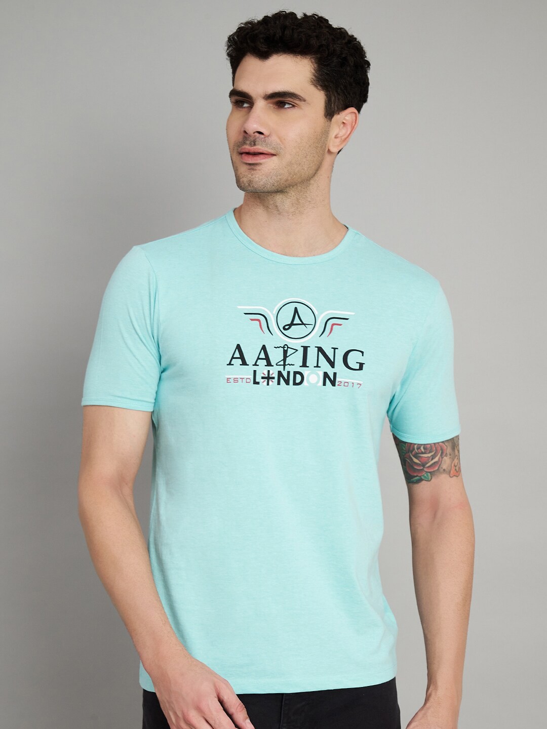 

Aazing London Men Round Neck Typography T-shirt, Sea green