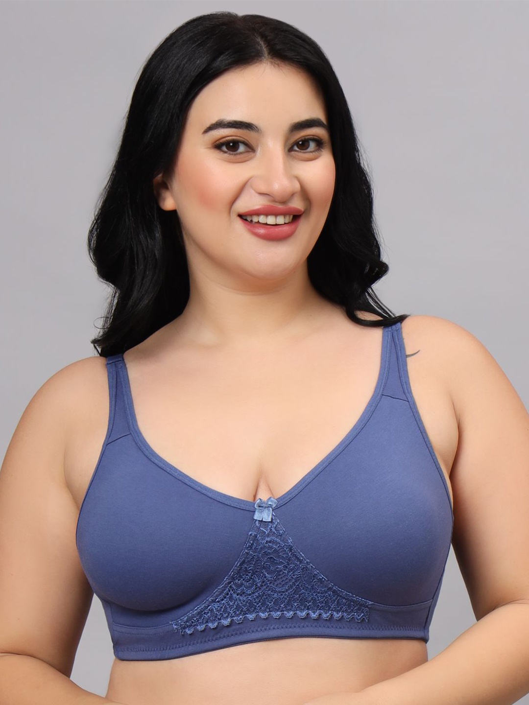 

FUNAHME Full Coverage Non Padded Cotton Minimizer Bra With All Day Comfort, Navy blue