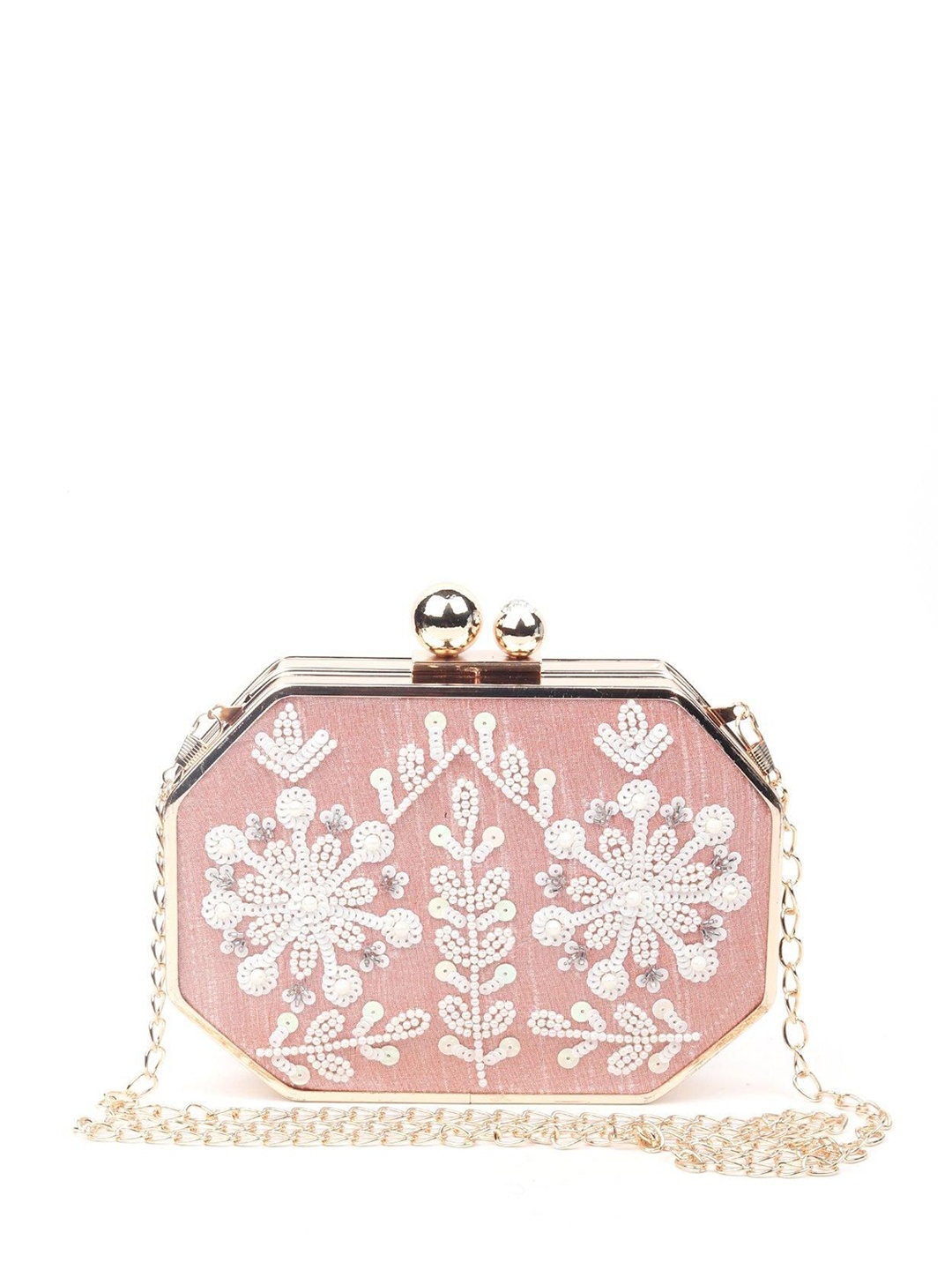 ODETTE Embroidered Box Clutche, Pink