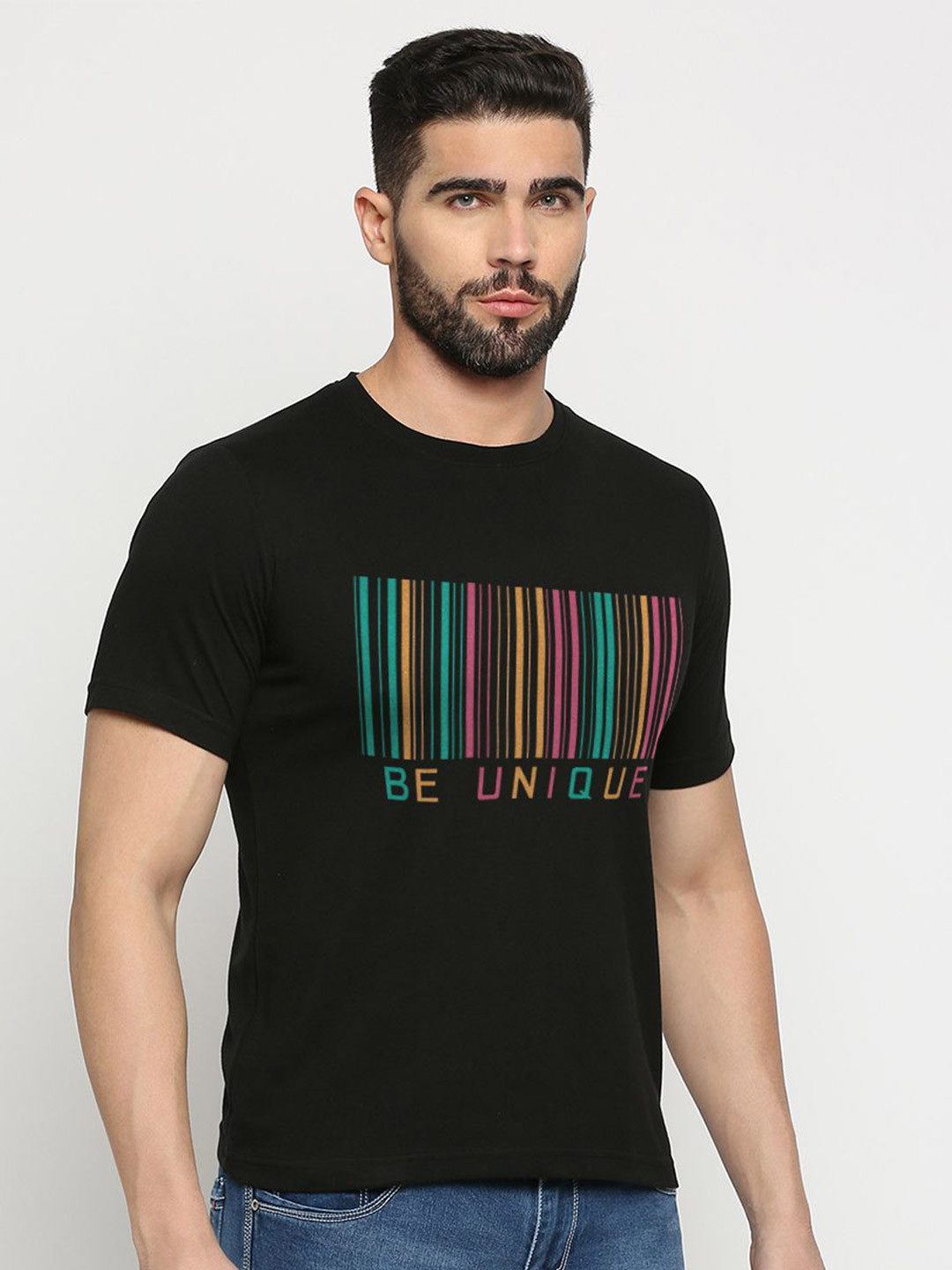 

MOD ECRU Unisex Typography Printed Round Neck Cotton T-shirt, Black