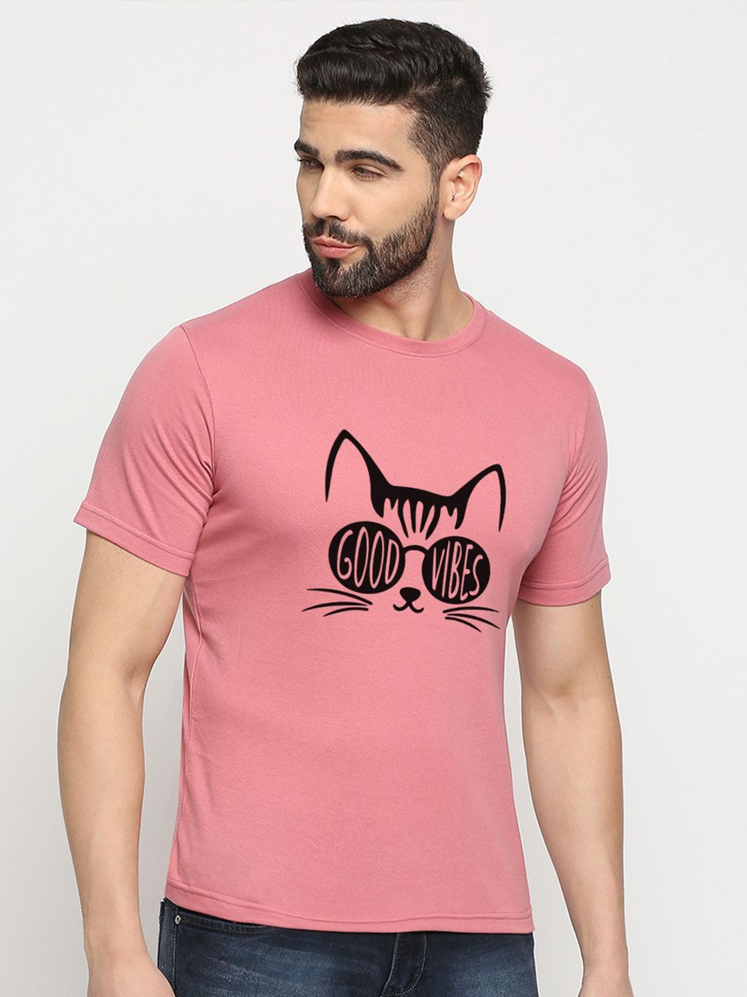 

MOD ECRU Unisex Graphic Printed Round Neck Cotton T-shirt, Pink