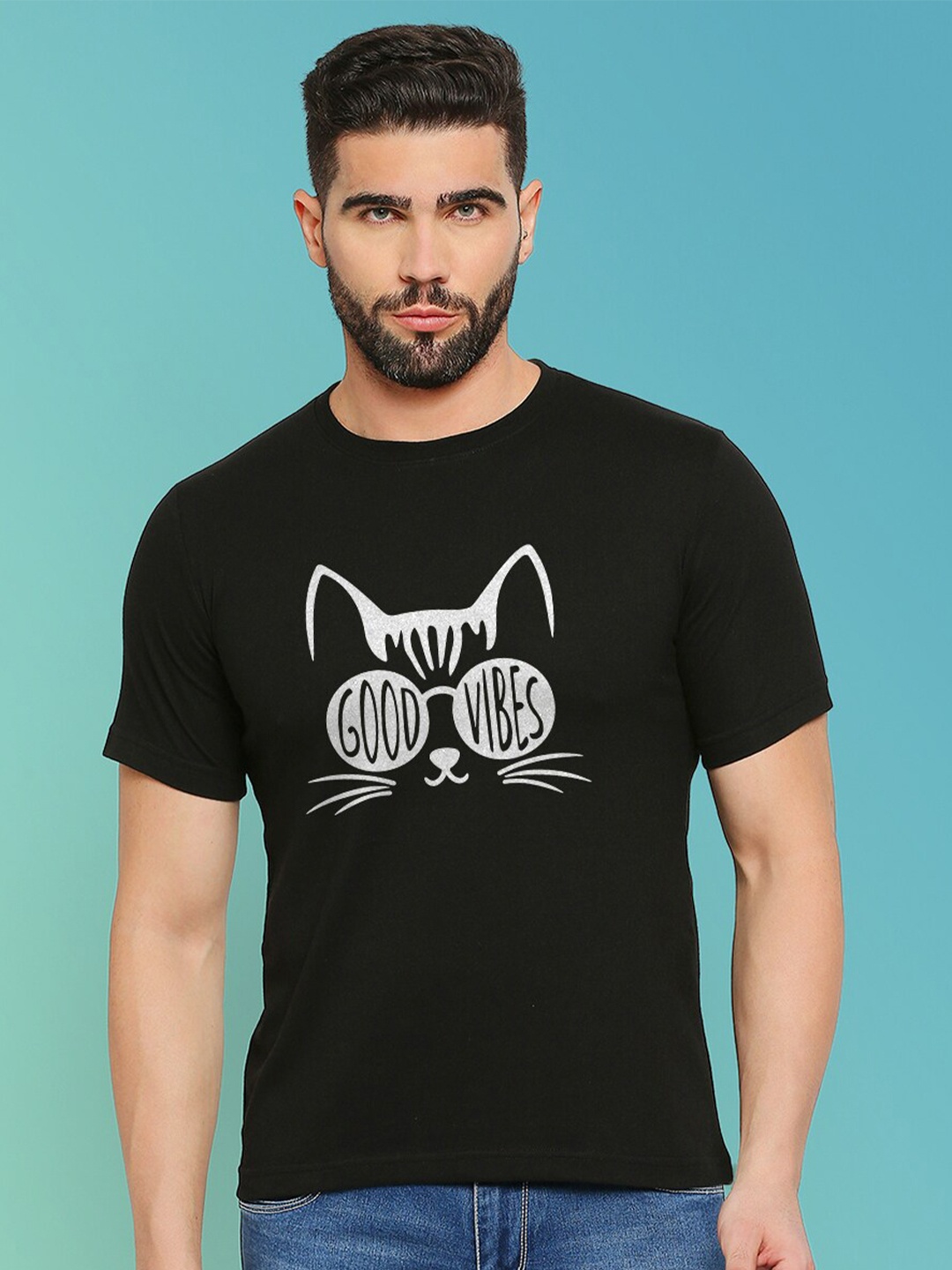 

MOD ECRU Men Typography Printed Round Neck T-shirt, Black
