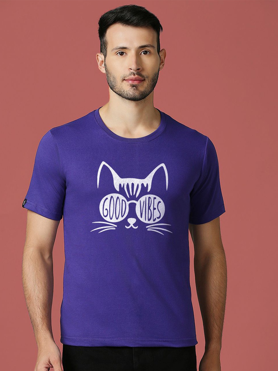 MOD ECRU Unisex Graphic Printed Round Neck Cotton T-shirt, Purple