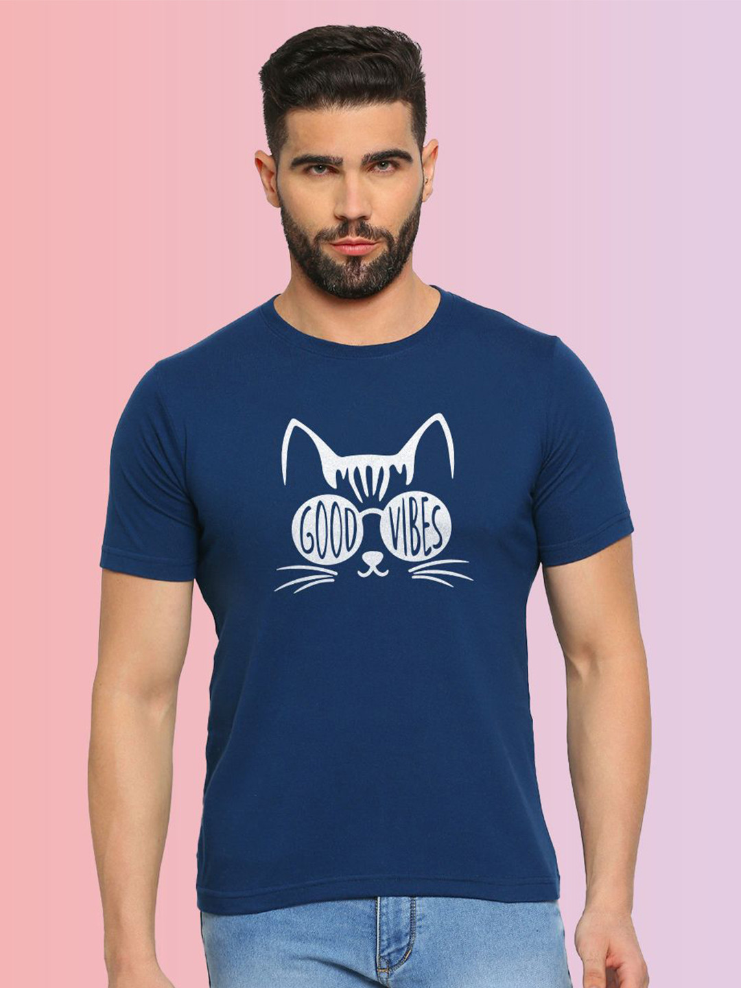 

MOD ECRU Unisex Typography Printed Round Neck T-shirt, Blue