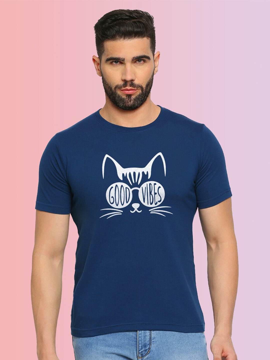 

MOD ECRU Unisex Typography Printed Round Neck T-shirt, Blue