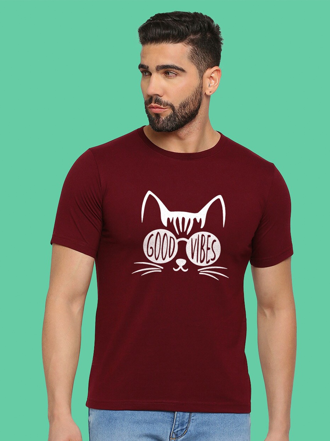 

MOD ECRU Unisex Typography Printed Cotton T-shirt, Maroon