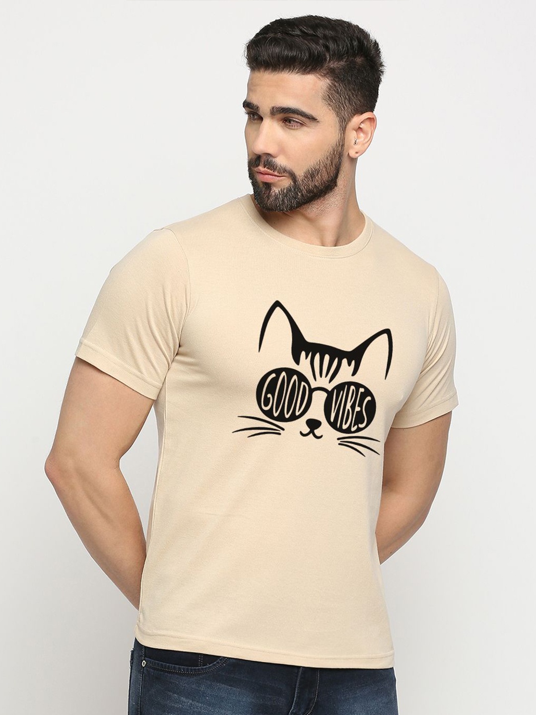 

MOD ECRU Unisex Graphic Printed Cotton T-shirt, Cream